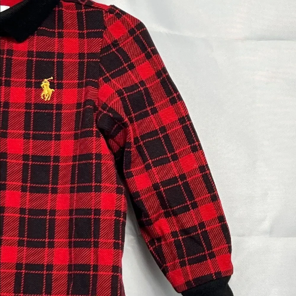Ralph Lauren red and black plaid long sleeve knit jumpsuit size 12 months